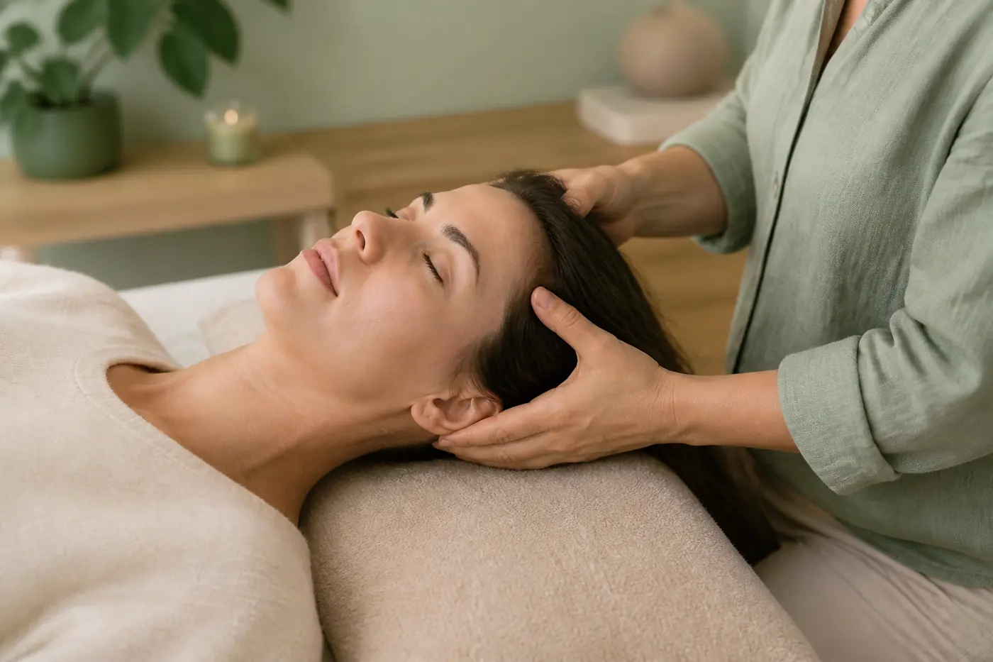 Massage crânien et détente de la nuque près de Meyreuil